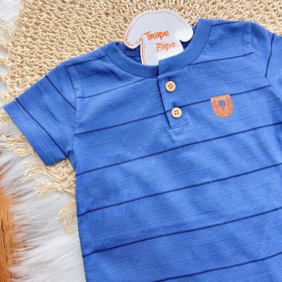 Conj. Camiseta Baby Summer Resort e Bermuda - Azul